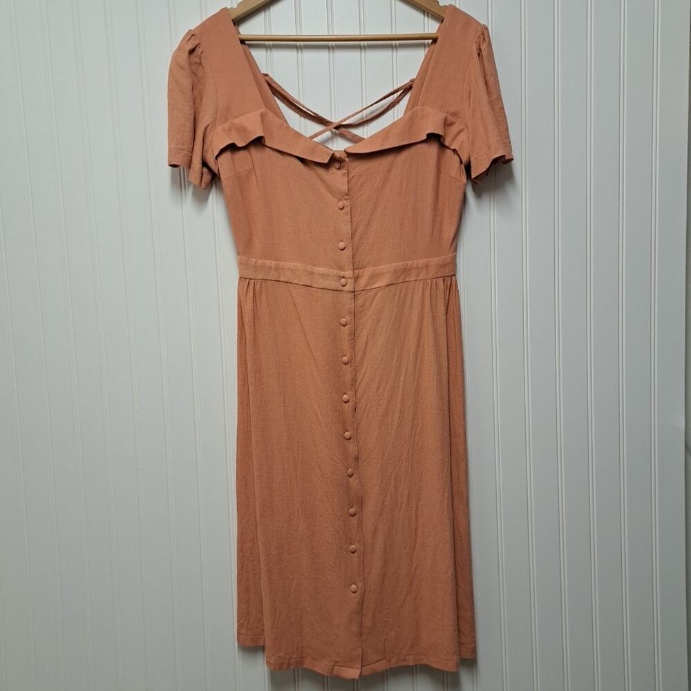 Timeless London Micaela Corset Dress Womens 12 Linen Blend Button Front Milkmaid